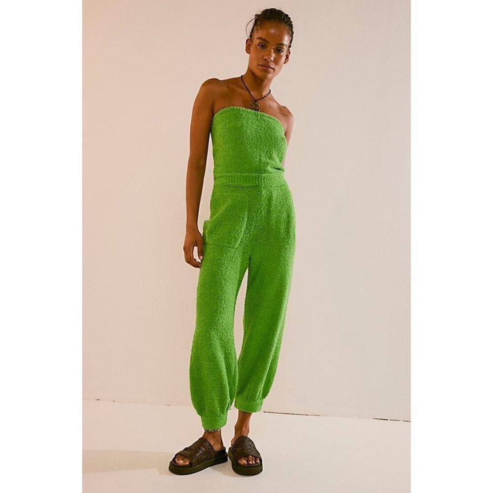 Free People Lime Green Strapless Terry Jumpsuit